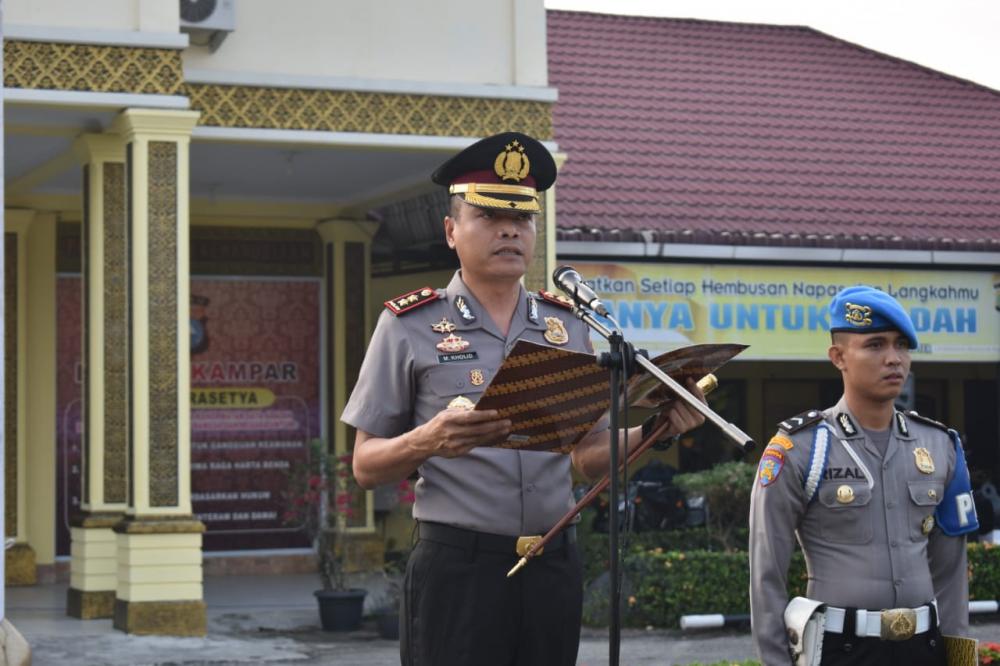 Kapolres Ingatkan Masalah Disiplin dan Antisipasi Karhutla, Saat Upacara Kesadaran Nasional di Polres Kampar