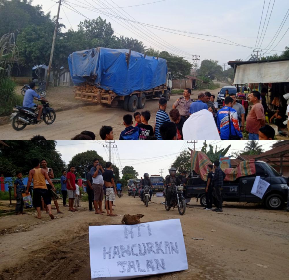 Lakukan Aksi Damai, Masyarakat Hentikan Mobil Angkutan di Jalan Lintas Simpang Pujud - Rohil
