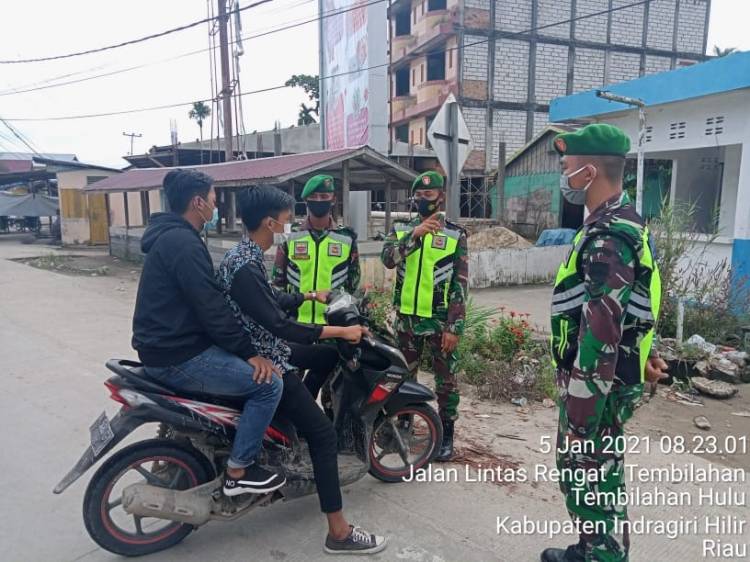 Kodim 0314/Inhil Terlibat Aktif dalam Pengawasan dan Penerapan Disiplin Prokes di Masyarakat