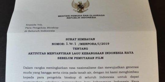 Menpora Cabut Surat Imbauan Nyayikan Lagu Indonesia Raya di Bioskop