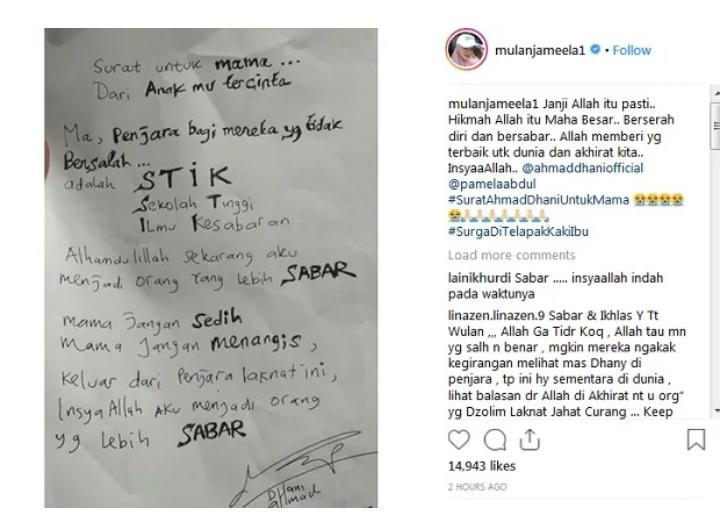 Dari Dalam Penjara, Dhani Tulis Surat Untuk Ibu, Ini Isinya... 