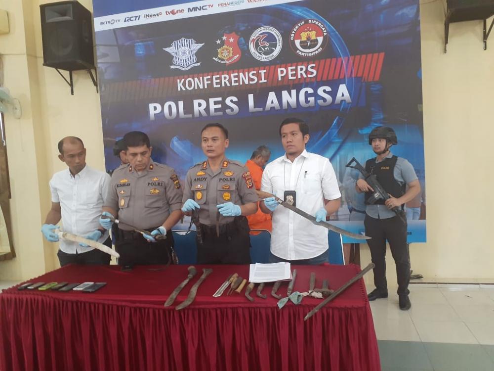 Satres Polres Langsa Lakukan Jumpa Press Penangkapan Kasus Pembunuhan Geuchik Alue Kol