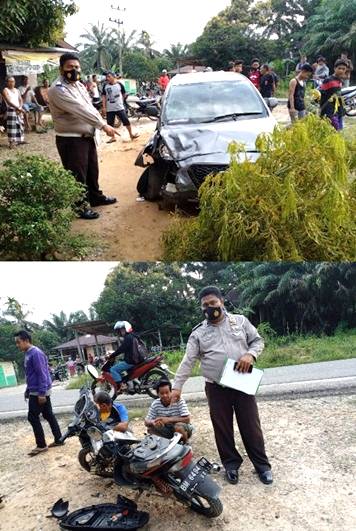 Gegara Pecah Ban, Mobil Datsun Tabrak Pengendara Motor di Batu Langka Kuok