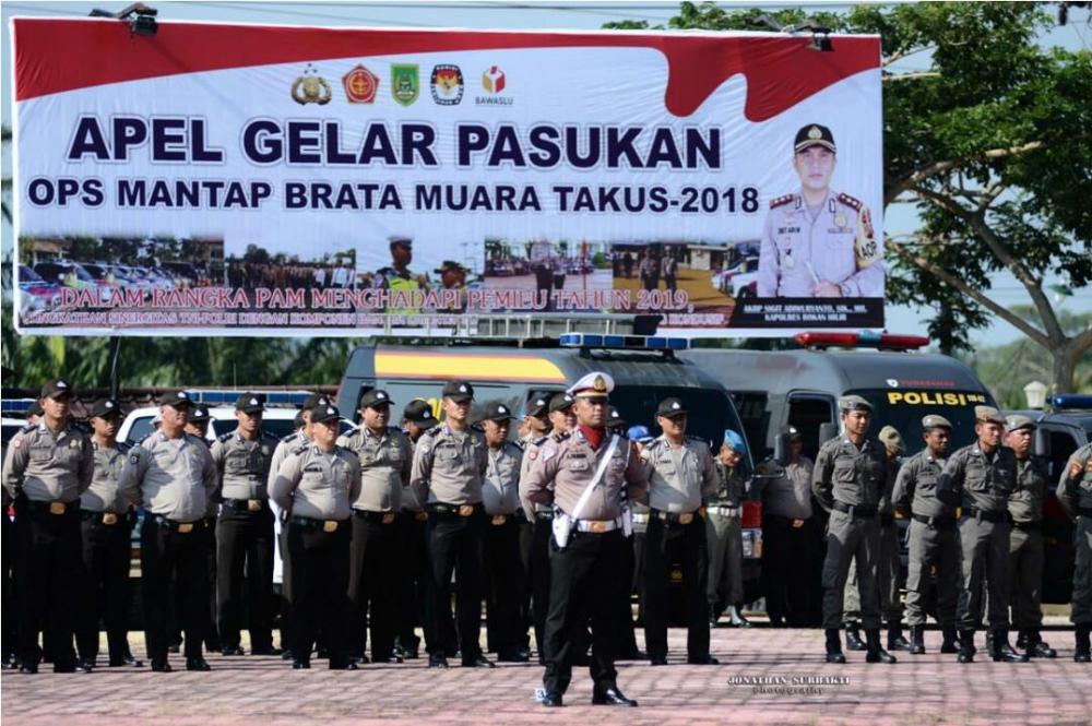 Jelang Pileg dan Pilpres 2019, Polres Rokan Hilir Apel Gelar PasukanOps Mantap Brata Muara Takus 