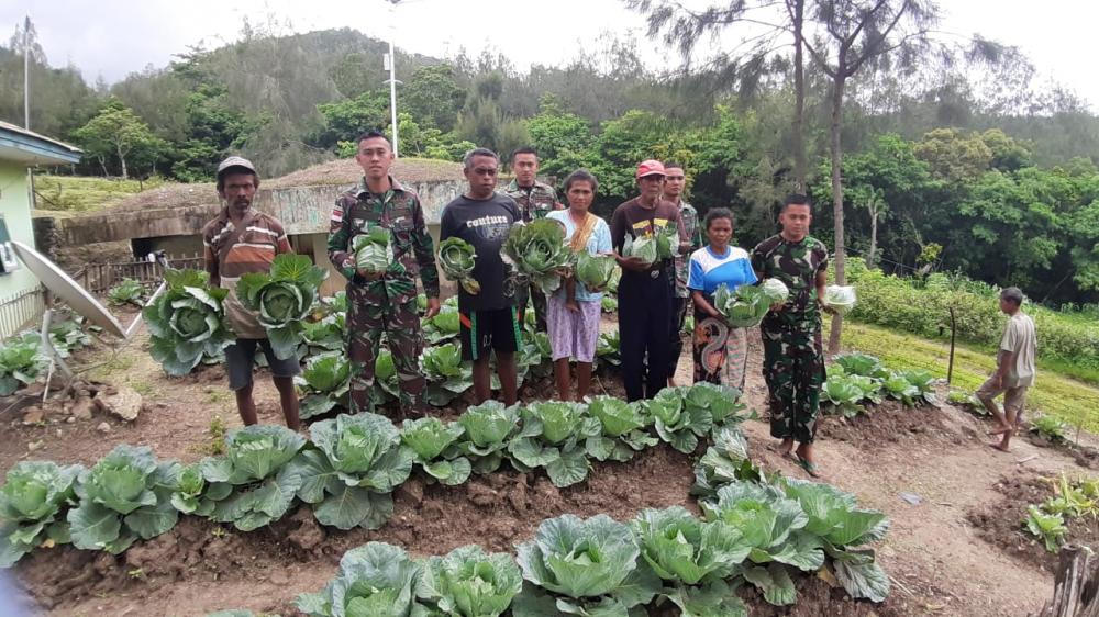 Satgas Pamtas RI-RDTL Yonif 132/BS, Bagikan Hasil Panen kebun pos ke Masyarakat.