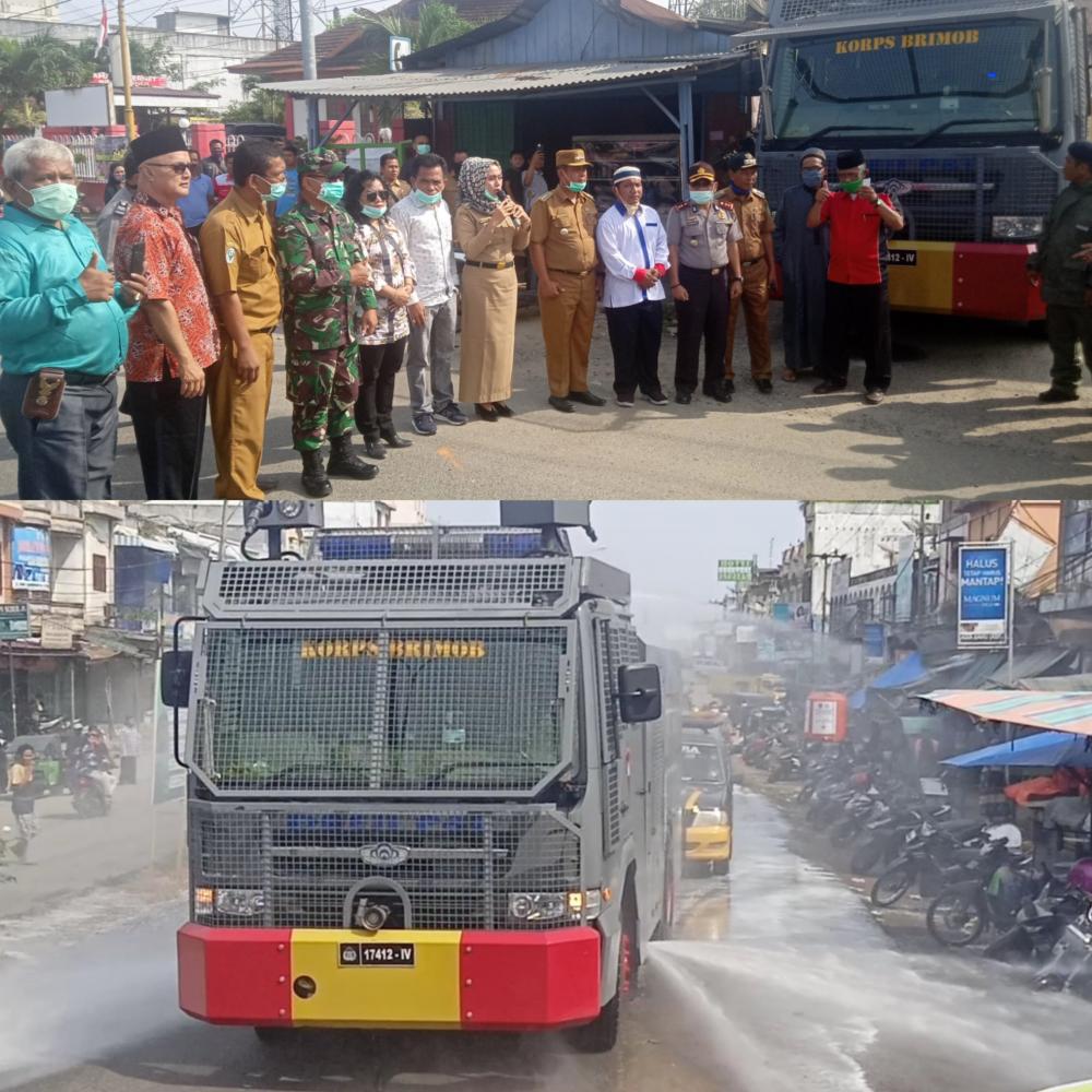 Cegah Penyebaran Covid-19, Upika Bagan Sinembah Semprotkan Disinfektan di Bagan Batu Sekitarnya