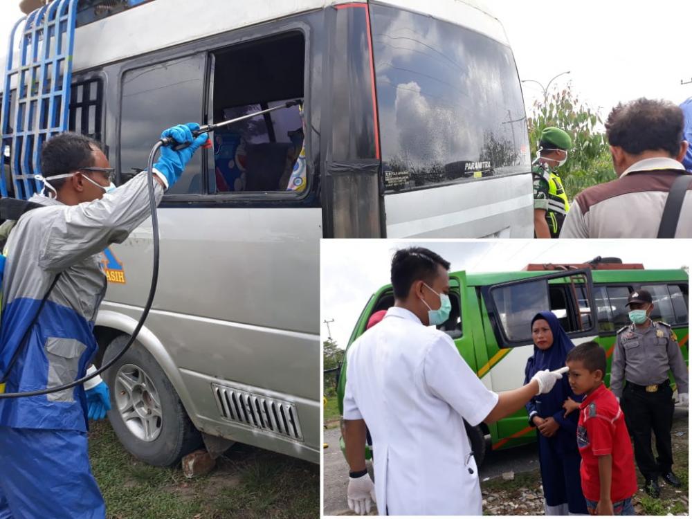Cegah dan Antisipasi Penyebaran Covid-19, Polres Rohil Periksa dan Semprotkan Desinfektan
