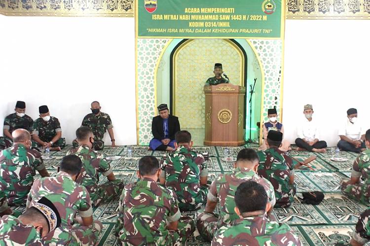 Keluarga Besar Kodim 0314/lnhil Peringati Isra Miraj 1443 H