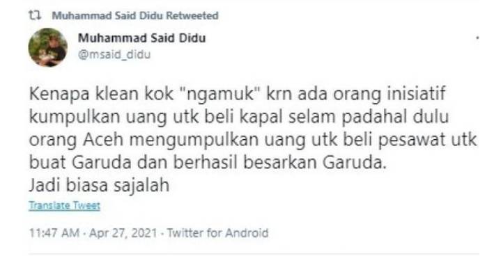 Terkait Ngajak Donasi Untuk Beli Kapal Selam,Said Didu : "Kenapa klean kok "ngamuk"