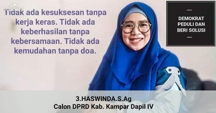 Haswinda Bakal Mengisi Kursi ke-9 Dapil Kampar IV Raih 2.259 Suara. 