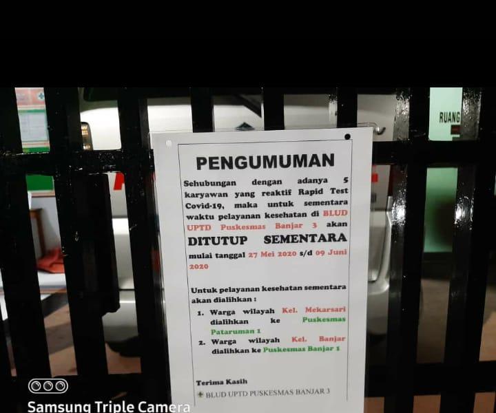 Lima Orang Reaktif Rapid Test, Puskesmas Banjar III Tutup Sementara  