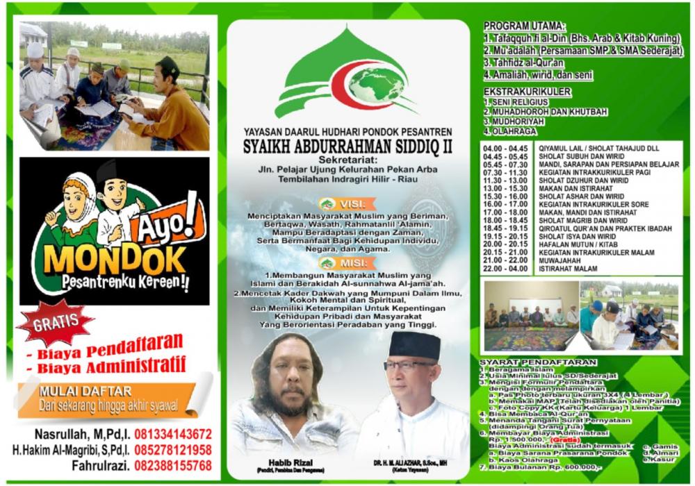 *Yayasan Daarul Hudhari Pondok Pesantren Syekh Abdurahman Sidiq II,Menerima Santri Baru Tahun Ajaran 2020/2021*