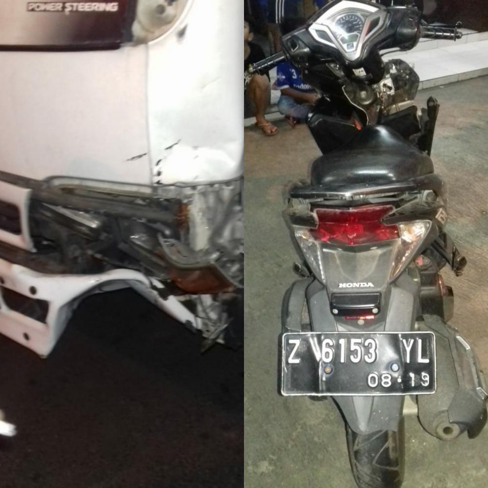 TEROBOS LAMPU MERAH, MOTOR TABRAK TRUK TANGKI BPBD PANGANDARAN