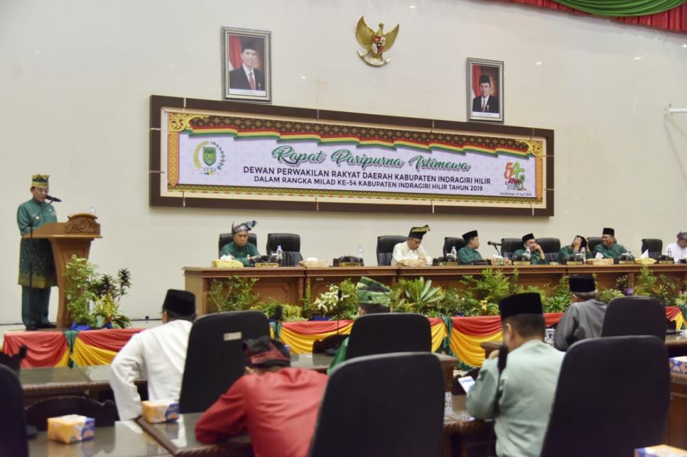 Rapat Paripurna Istimewa Milad Ke - 54, Bupati Paparkan Capaian Pemkab Inhil Dan Resolusi Daerah