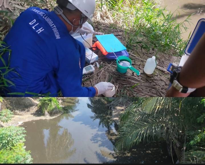 Ini Penampakan Air Saat DLH Rohil Ambil Sampel di Kali Wates Bagan Sinembah