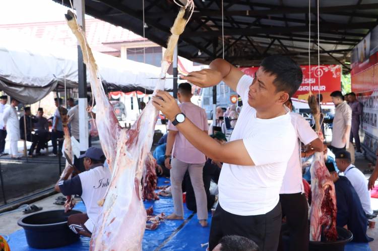 Perayaan Idul Adha, Polres Inhil Sembelih 14 Ekor Hewan Kurban