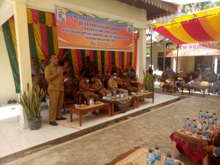 Bupati Pelalawan  Serahkan Bantuan Langsung Tunai (BLT) Di Desa Pangkalan Gondai