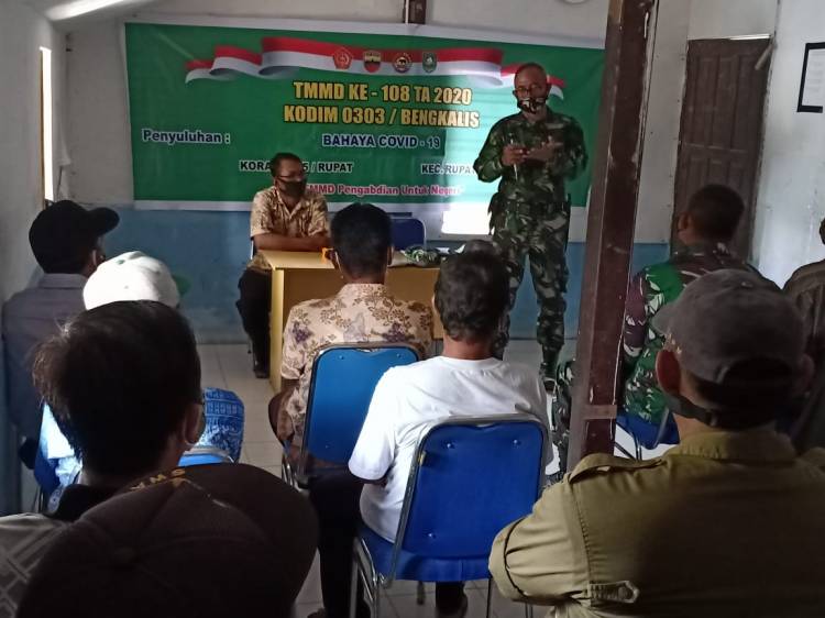 Salah satu Materi Non fisik TMMD ke 108 ,  Danramil 05/Rupat  Sampaikan Penyuluhan Tentang Bahaya virus Covid 19 