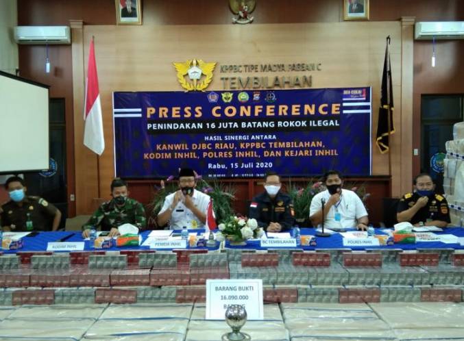 Bea Cukai Tembilahan Mengamankan 16.090.000 Batang Rokok Ilegal Di Sungai Inhil