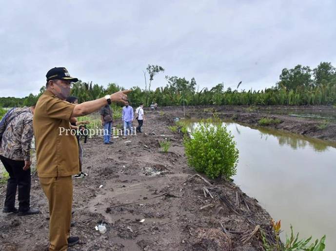 Wakil Bupati H.Syamsuddin Uti Survey Lokasi Tambak Udang Vaname.