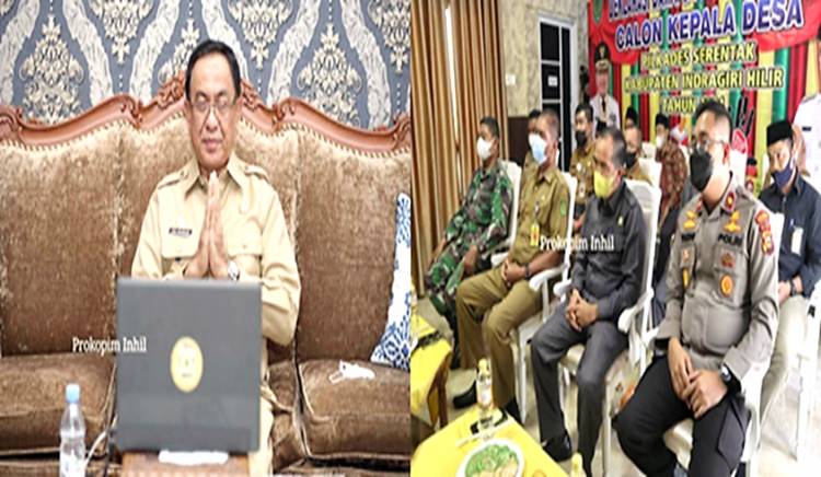 Melalui Video Conference, Bupati Inhil HM. Wardan Ikuti Deklarasi Damai Pilkades Serentak Tahun 2021