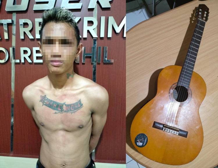 Aksinya Terekam CCTV, Pencuri Gitar di Tembilahan Ditangkap Aparat Polres Inhil