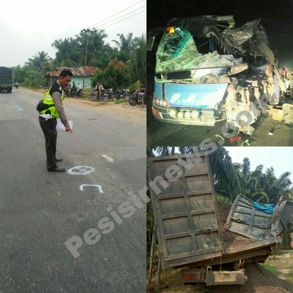 Bus PMH Tabrak Tronton yang Sedang Parkir di Rohil, 3 Meninggal di Tempat dan 1 Meninggal di Rumah Sakit