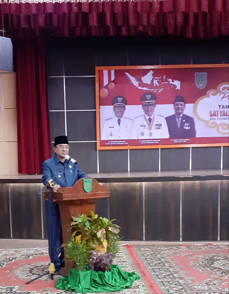 HM Wardan Menyematkan 192 ASN Pemerintah Kabupaten Indrgiri Hilir Menerima Satyalencana Karya Setya Dari Presiden RI