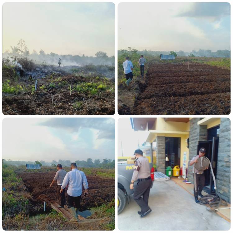 Polsek Pangkalan Kerinci bersama Tim, Lakukan Pemadaman dan Pendinginan Lahan yang Terbakar