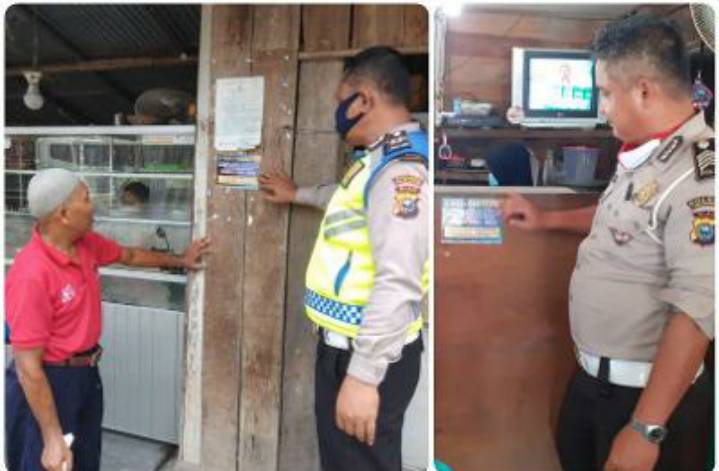 Antisipasi Tabrak Lari, Unit Lantas Polsek Pangkalan kerinci, Sebar dan Pasang Stiker Call Centre