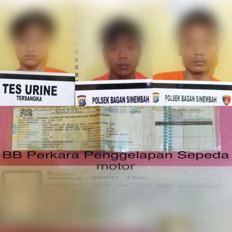 Ungkap Pelaku Penggelapan Sepeda Motor, Polsek Bagan Sinembah Ringkus 3 Pria ini..