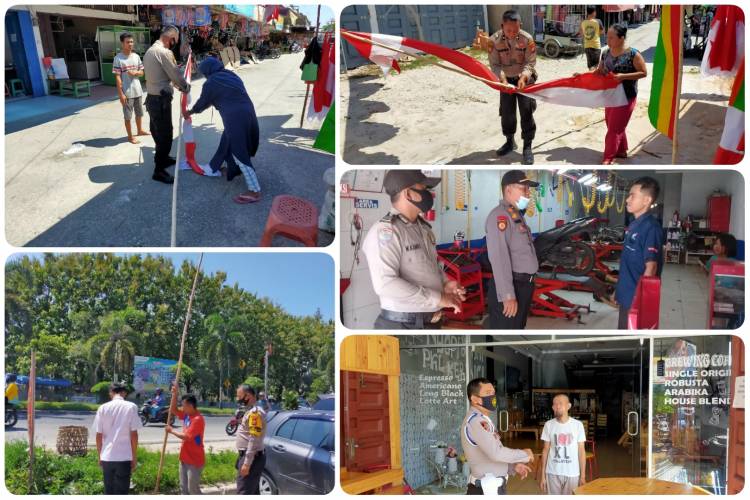 Sambut HUT RI ke - 75, Polsek Pangkalan Kerinci dan Satpol-PP Himbau Warga Pasang Bendera Merah Putih dan Umbul-umbul