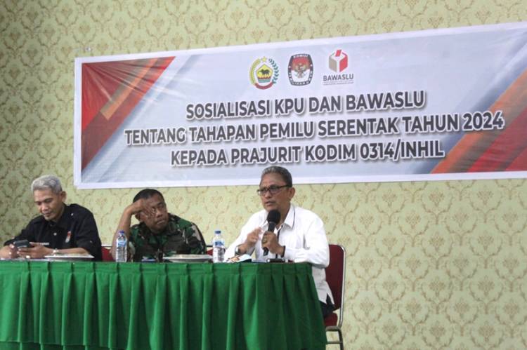 KPU dan Bawaslu Inhil Gelar Sosialisasi Tahapan Pemilu 2024 di Makodim 0314/Inhil 