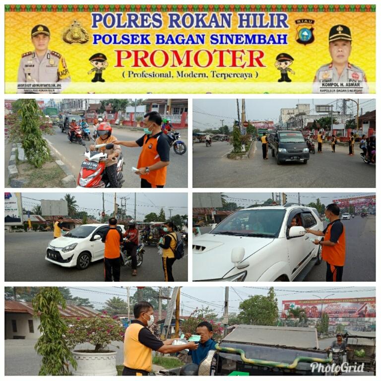 Polsek Bagan Sinembah kembali melakukan pembagian masker kepada pengguna jalan 
