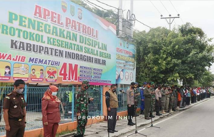 Bupati Inhil Diwakili Pj Sekda H Fauzar Meminpin Apel Patroli Berskala Besar Penerapan Penegakan Disiplin Covid 19 