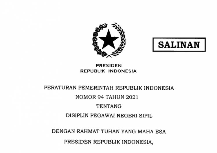 PNS Wajib Perhatikan PP 94/2021 tentang Disiplin PNS dan Sanksi Bagi PNS yang Melanggarnya