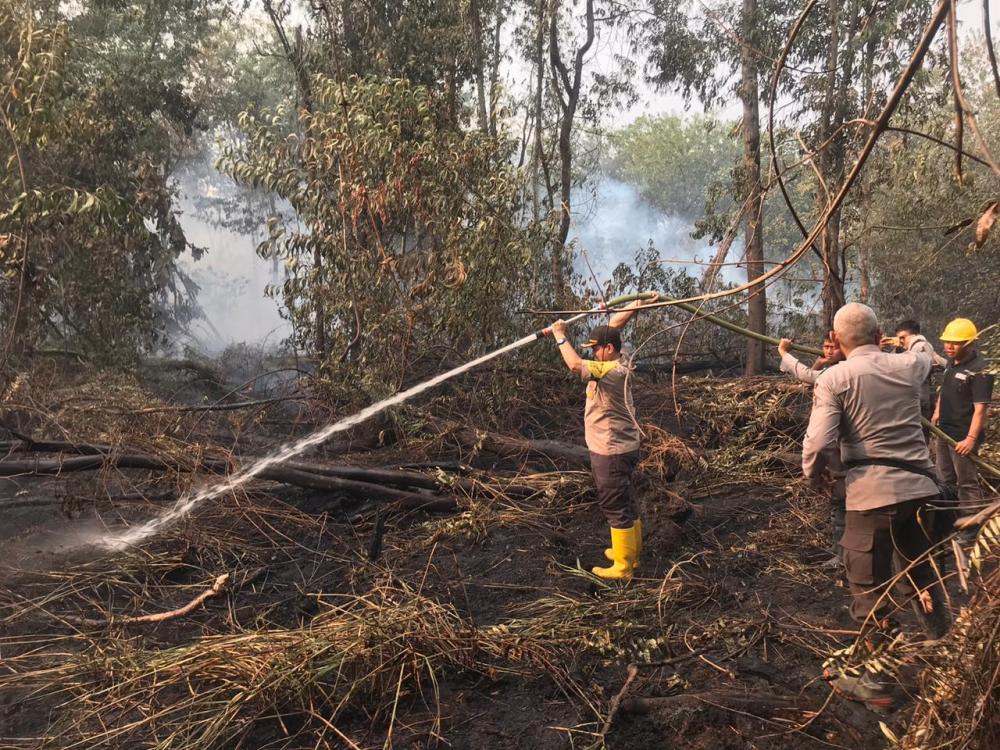 Totalitas Tiada Batas AKP Martunus, 4 Hari Bertahan Padamkan Api Karhutla di Desa Kayu Raja, Keritang