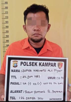 Polsek Kampar Ringkus Seorang Pengedar Sabu di Desa Penyasawan