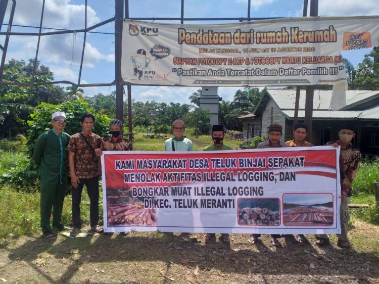 Masyarakat Desa Teluk Binjai Pelalawan Tolak Aktivitas Illegal Logging dan Bongkar Muat