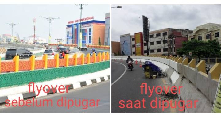 Ornamen Melayu Dibongkar,  Wajah Baru Dua Flyover di Jalan Sudirman Hanya Dicat Tiga Warna