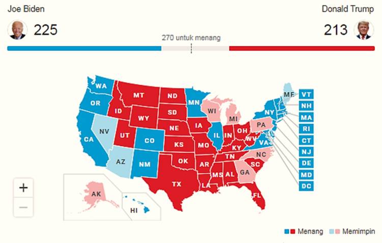 Biden Unggul dari Trump dalam Hasil Perhitungan Suara Sementara di Pilpres AS