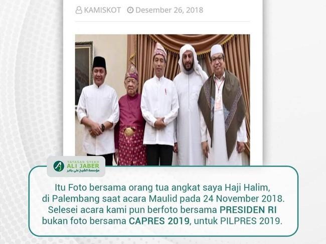 Foto Bareng Jokowi, Syekh Ali Jaber : Sayang sekali banyak yang percaya hoax tanpa tabayyun
