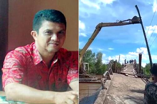 Butuh Perhatian Pemerintah: Kades dan Warga Desa Tekulai Hilir Perbaiki Jembatan Desa yang Rusak Parah