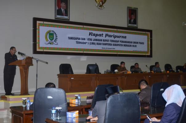 Jawaban Bupati Inhil Terhadap Pandangan Umum Fraksi Mengenai 5 Usulan Ranperda