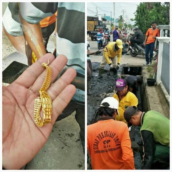 Bersihkan Parit, Petugas Kebersihan di Inhil Temukan Gelang Emas Seberat 10 Mayam