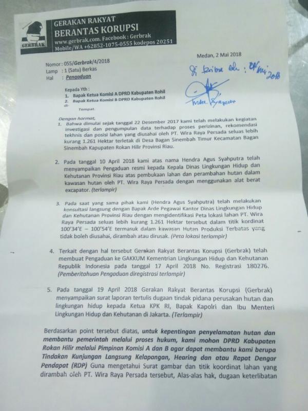 GERBRAK : Kita surati komisi A dan komisi B terkait tindak lanjut dugaan perambahan HPT oleh PT WRP