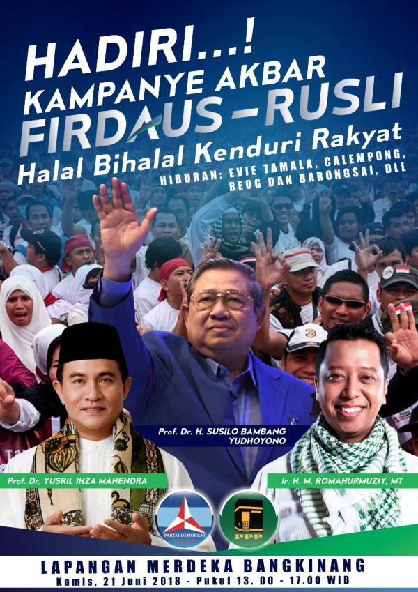 Buktikan Kemenangan, SBY, Yusril dan Romi Kampanye Akbar untuk Firdaus-Rusli Effendi