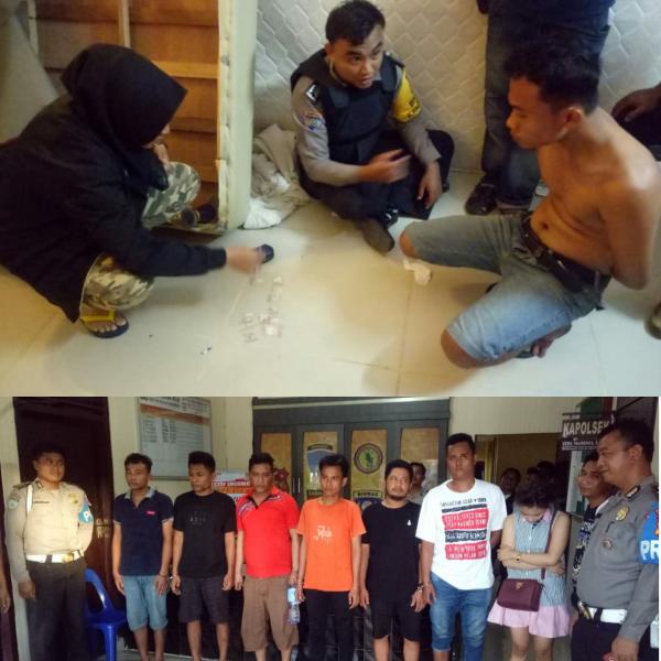 Gerebek Hotel Suzuya Bagan Batu, Kapolsek Bagan Sinembah borgol 7 orang diduga sindikat pengedar shabu