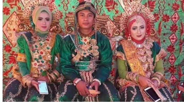 Foto Pria Berpakaian Pengantin dengan Dua Wanita Kembali Viral, Ternyata Begini Fakta di Baliknya