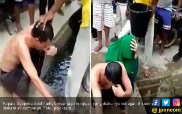 Tepergok Berduaan, Pejabat dan Pasangannya Disiram Air Got